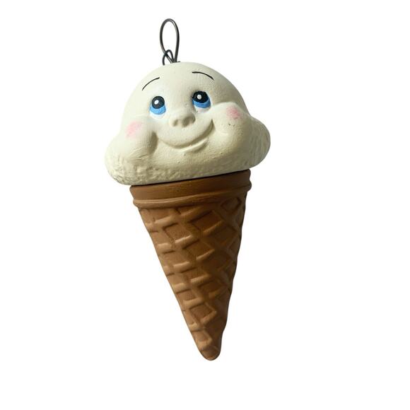 Vintage Anthropomorphic Ice Cream Cone Ornament Figurine Happy Face 3.5 Inches - Picture 1 of 5